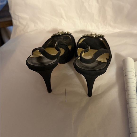 Jimmy Choo Black satin Swarovski Embellished Slingback Heels - Picture 4 of 7